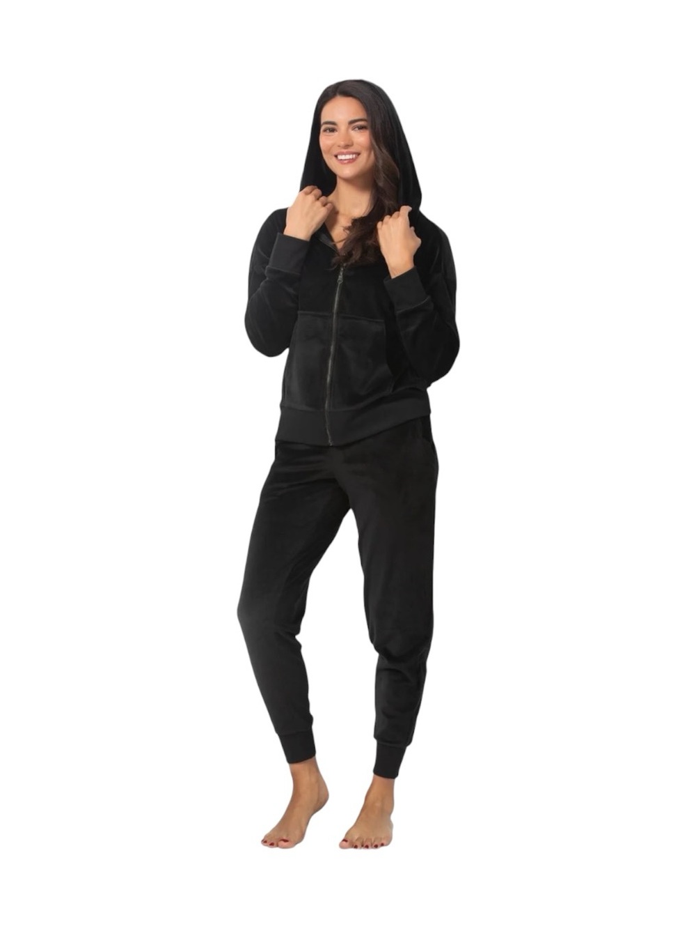 NWT Felina Velour Black 2-Piece Hoodie & Jogger Tracksuit Set